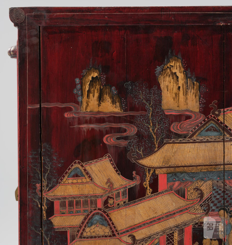 A large painted and gilt-decorated and red lacquer cabinet, - 图28